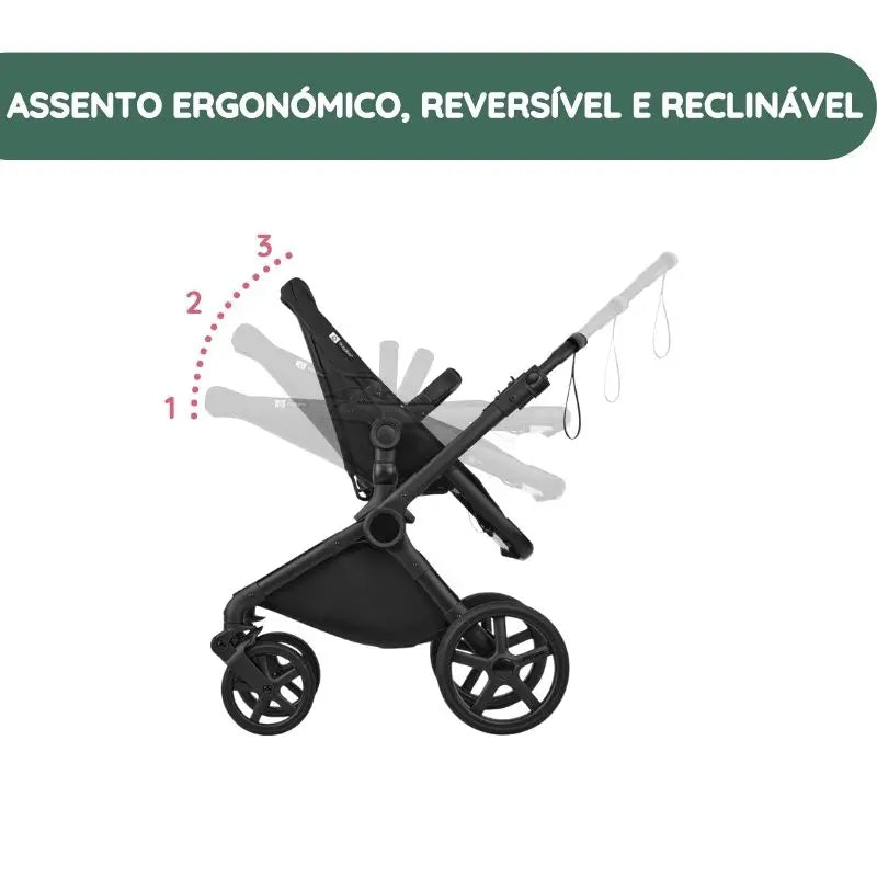 Asiento ergonómico, reversible y reclinable.