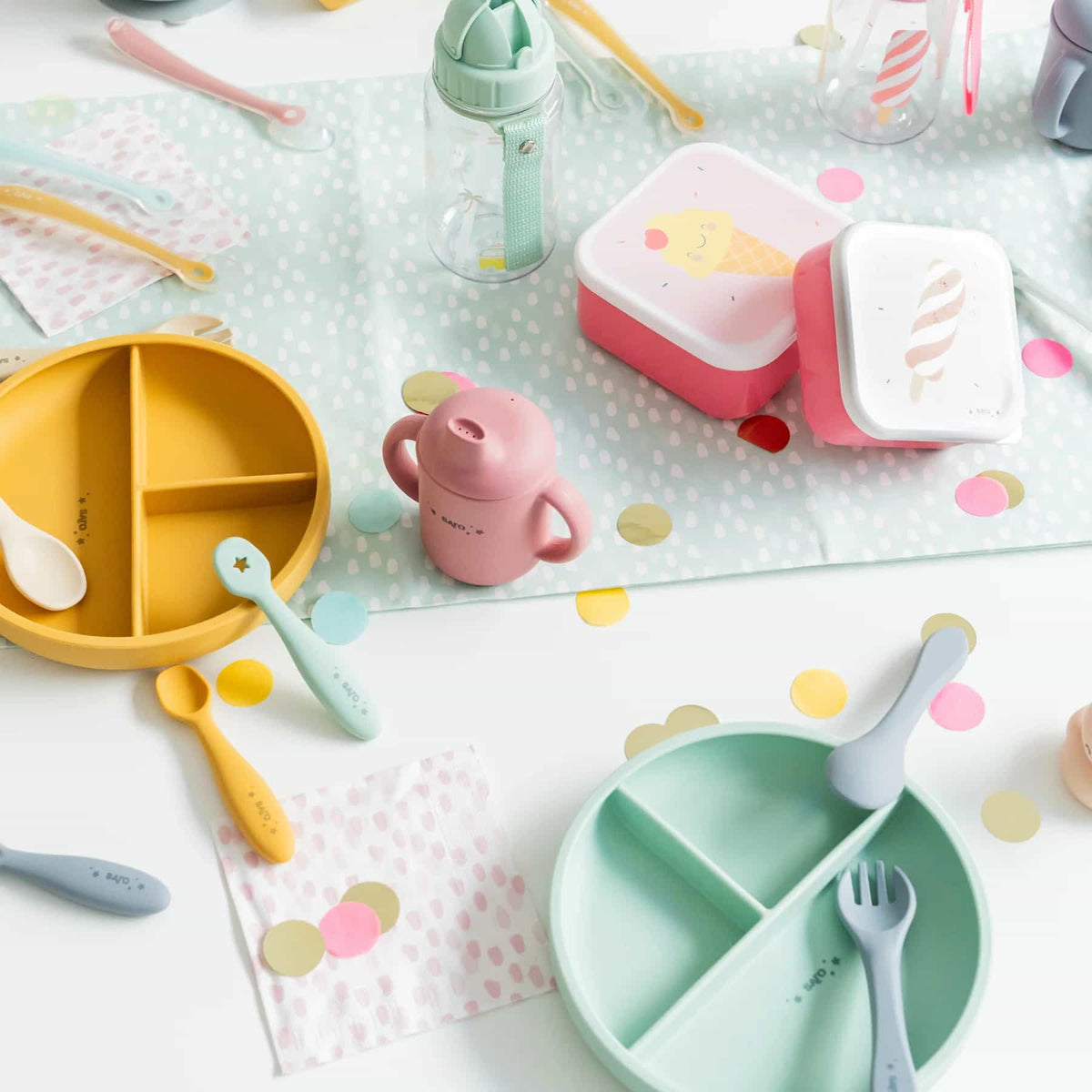 Saro Set de alimentação silicone Food & Fun - Mostarda