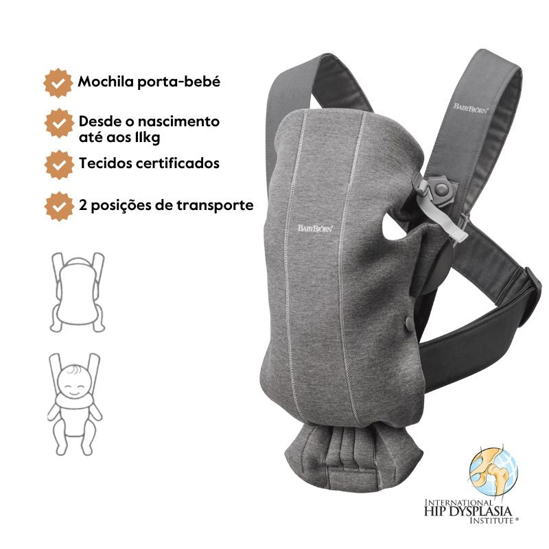 BabyBjorn Mochila Porta Bebé Mini 3D Jersey - Gris Oscuro