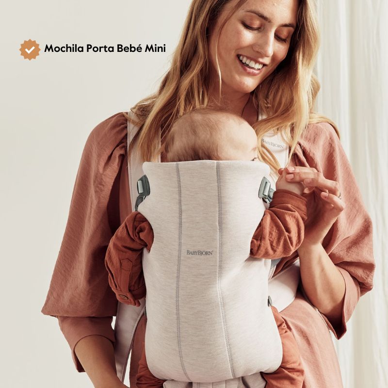 BabyBjorn Mochila Porta Bebé Mini Woven - Beige/Gris Oscuro
