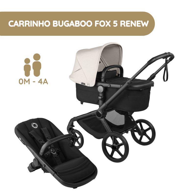 Carrinho de Bebé Bugaboo Fox 5 Renew - Negro/Negro Clássico-Branco Neblina