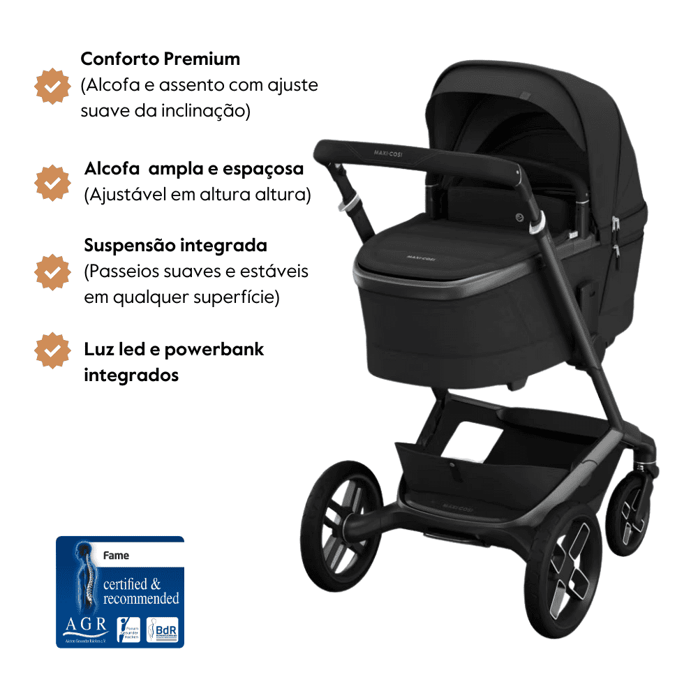Carrinho de Bebé Fame + Alcofa da Maxi-Cosi - Conforto premium dos 0 meses aos 4 anos - Twillic Black