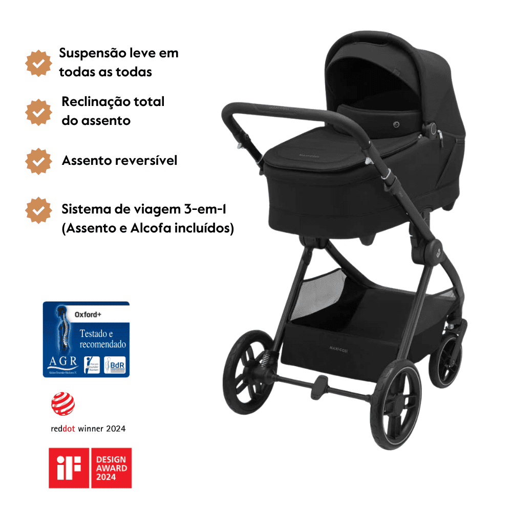 Carrinho de Bebé Oxford Plus da Maxi-Cosi - Sistema de viagem 3-em-1 - Twillic Black