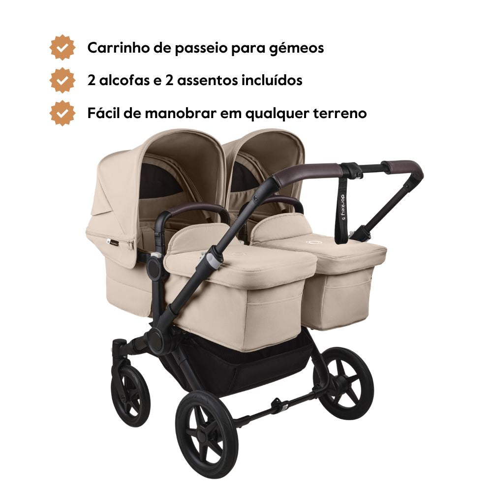 Carrinho de Bebé para Gémeos Bugaboo Donkey 5 Twin - Black/Desert Taupe