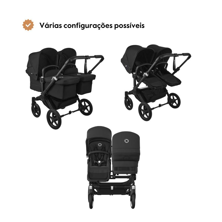 Carrinho de Bebé para Gémeos Bugaboo Donkey 5 Twin - Black/Desert Taupe