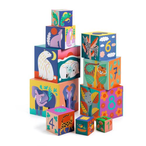 Djeco - 10 Cubos p/ Empilhar - Animais selvagens