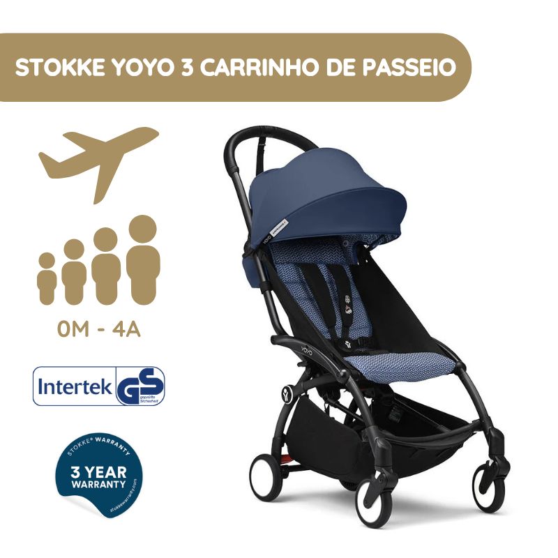 Stokke YOYO 3 Carrinho de Passeio - Black + Color Pack - Air France Blue