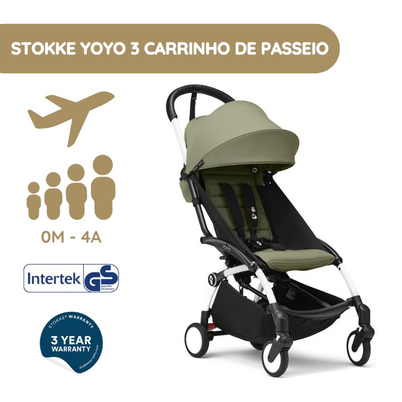 Stokke YOYO 3 Carrinho de Bebé - White + Color Pack - Olive