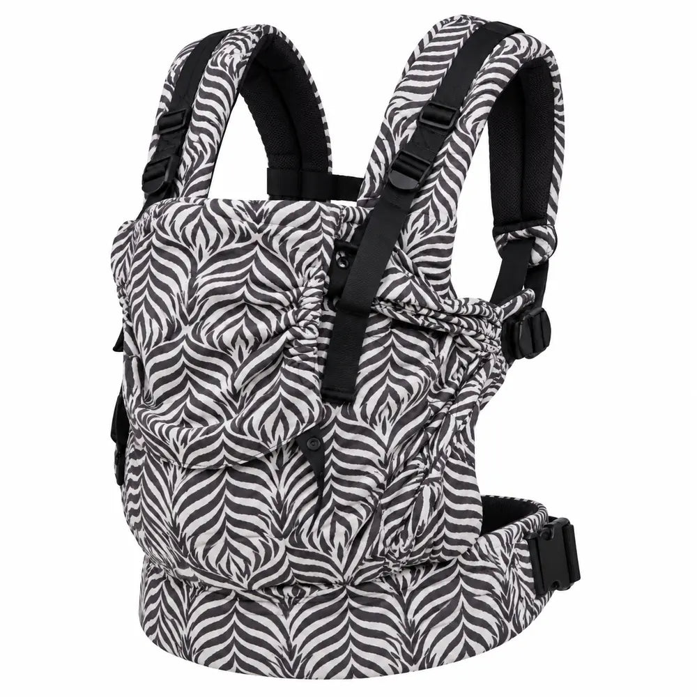 Marsúpio Emeibaby Easy Leaves Dark Baby Size com padrão de folhas em cinzento e cru