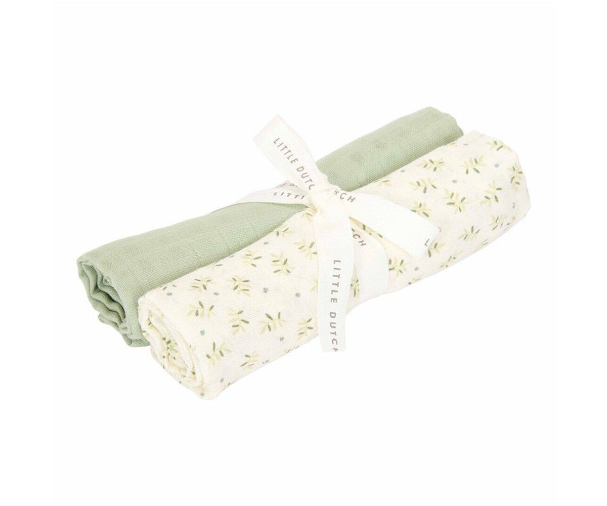 Little Dutch Swaddles 70 x 70 em Musselina - Blueberry Leaves ; Sage